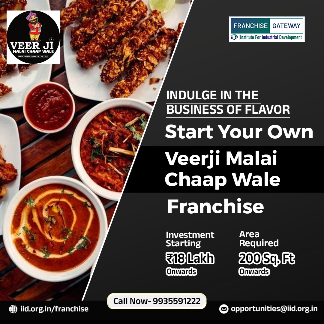Dreaming of being your own boss?  Start your journey to entrepreneurship with a Veerji Malai Chaap Wale franchise. 
#franchisegateway #beyourownboss #entrepreneurshipjourney #franchiseopportunity #veerjimalaichaapwale #culinarydelights #malaichaap #successwithinreach