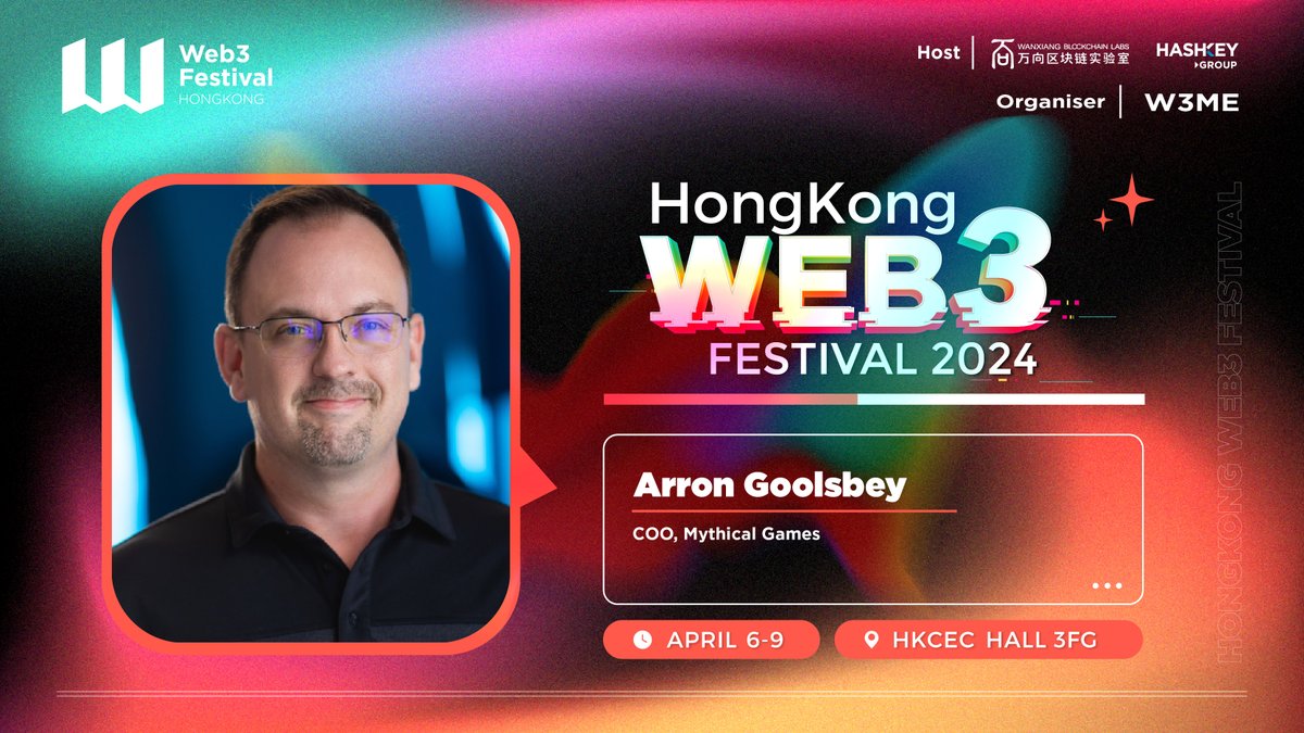Unlock the magic of #Web3Games with Arron Goolsbey, COO at Mythical Games @playmythical at Hong Kong #Web3Festival. Get ready for a memorable #crypto journey to explore the future of #Web3 and #blockchain with over 160 game-changing projects, 100 media and 300 notable speakers.…