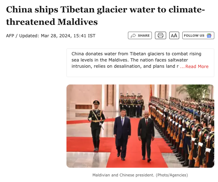 World Tackles Climate Change (2024 edition)... 'China ships Tibetan glacier water to climate-threatened Maldives' timesofindia.indiatimes.com/world/rest-of-…