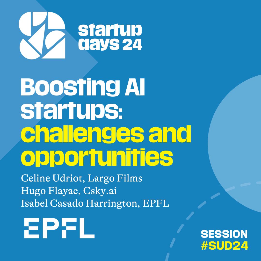 🚀 Upgrade your skills at #SUD24! Join us on May 30, 2024, in Bern. We will have our own session on 'Boosting AI startups: challenges and opportunities' Dive into the Swiss startup ecosystem reunion with 40+ sessions & 125+ speakers. ✍️ Sign up: startupdays.ch