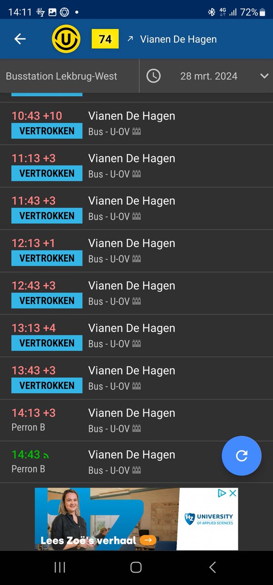 StrawpollDonny's tweet photo. @UOV_info hoihoi, vraagje; bus 74 heeft standaard vertraging, waarbij de oorzaak 9/10 keer ligt bij Nieuwegein City (bus komt op tijd aan daar maar vertrekt vaak 5+ min te laat), waar ligt dat precies aan en zou hier wat mee gedaan kunnen worden? https://t.co/MBQw8LmTQO