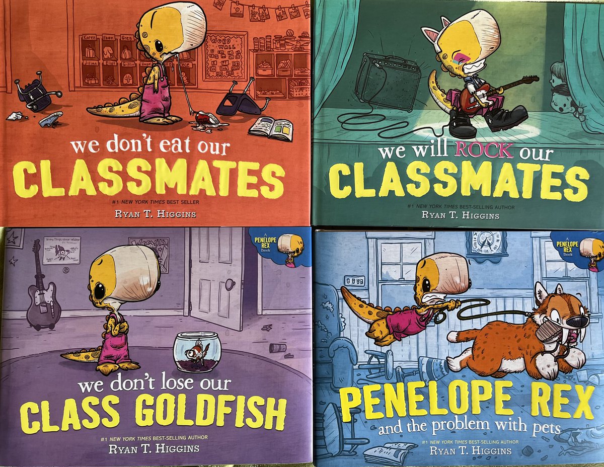 smithsmm's tweet photo. I love these books but #RyanTHiggins, they are properly funny and Penelope Rex is a delight of a character. 

However, for true picturebook fans, I just wanted to point out the utter brilliance of the #UnderTheDustJacket covers. They are truly next level. #PicturebookPage https://t.co/OMg3JRm4FD