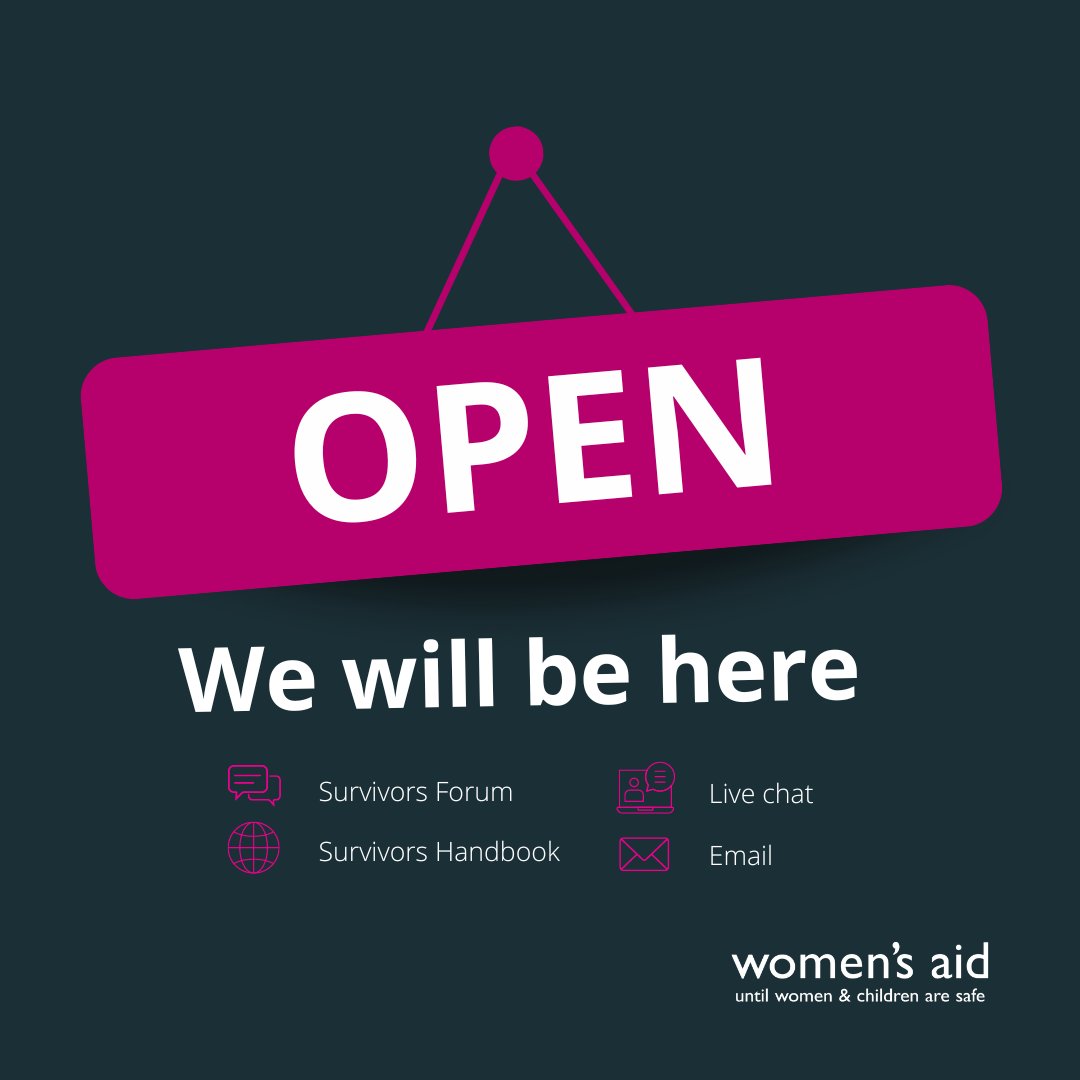 Our services will be running as normal over the bank holiday. You can: ➡️Contact us via Live Chat (8am-6pm weekdays, 10am-6pm weekends) ➡️Email helpline@womensaid.org.uk ➡️Visit the Survivors' Forum ➡️View our updated Survivor's Handbook womensaid.org.uk/information-su…