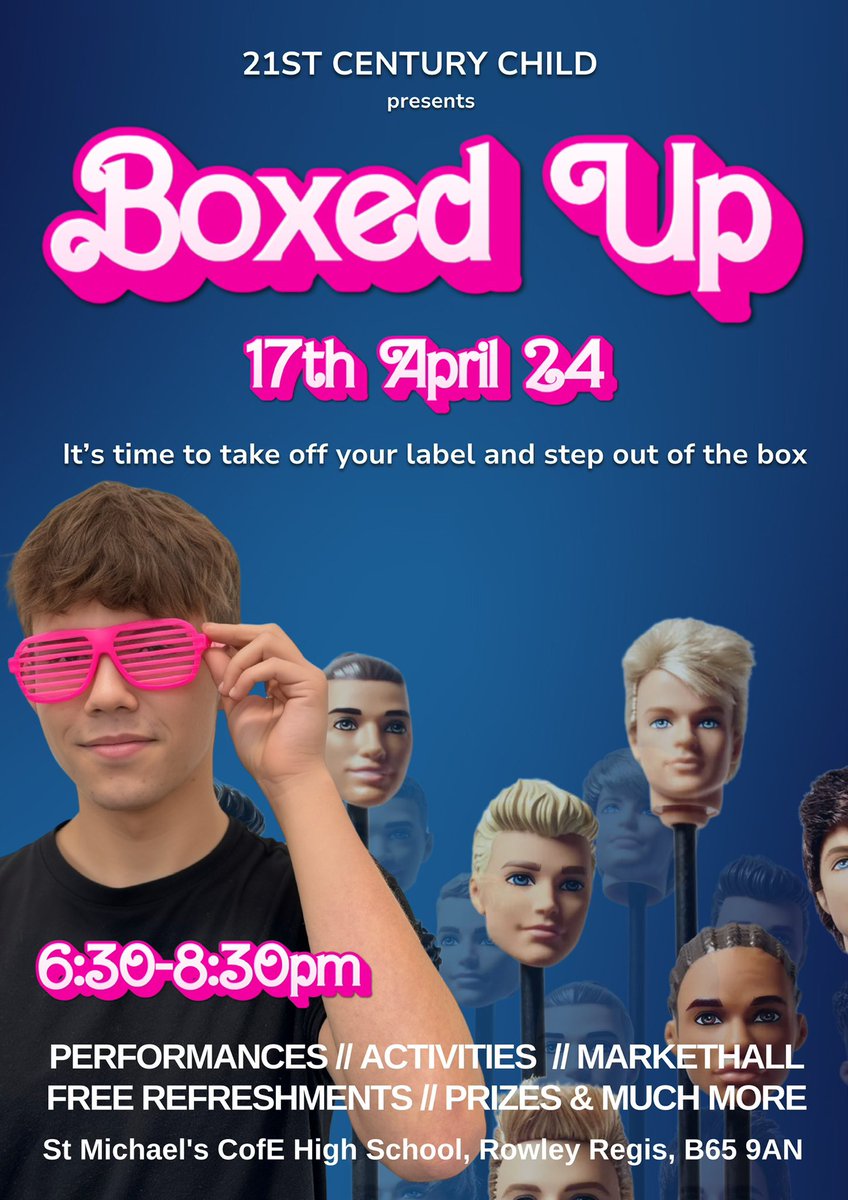 TICKETS NOW AVAILABLE❗️ We are pleased to announce details of our next 21st Century Child event: Boxed Up. Boxed Up aims to use the latest Barbie film as a vehicle to explore issues such as mental health, relationships, identity, beauty standards and body image.