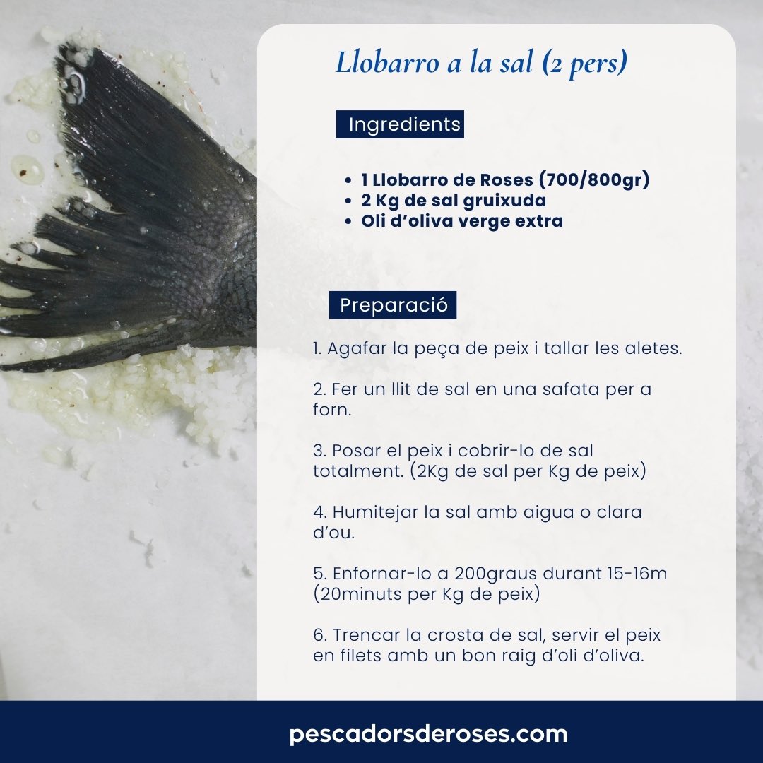 📣 Nova Recepta…. Avui us portem el Llobarro a la sal. L’heu fet alguna vegada a casa?? Queda boníssim 😋

📣 Nueva Receta… Lubina a la sal. 💙🐟