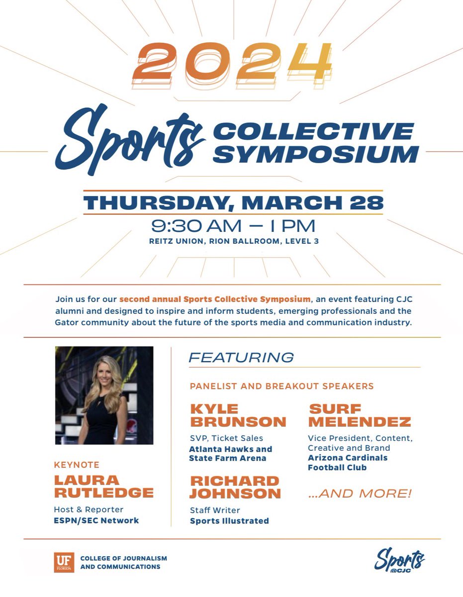 UFJSchool's tweet image. Can’t make it to campus for today’s @uf Sports Collective Symposium? Catch the livestream at youtube.com/watch?v=SkIxV2…

@SportsCJC #CommuniGators