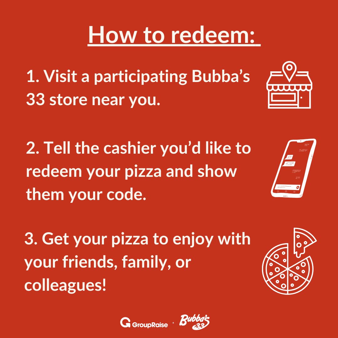 Bubba's 33 Pizza Fundraising Challenge happening TODAY! Indulge in the cheesy goodness of Bubba's 33 Pizza &amp; spread the love with your loved ones! Every slice counts towards our goal! 🍕
Don't miss out ends at 11:59 PM  tonight! Order your pizzas at groupraise.com/oc/39108