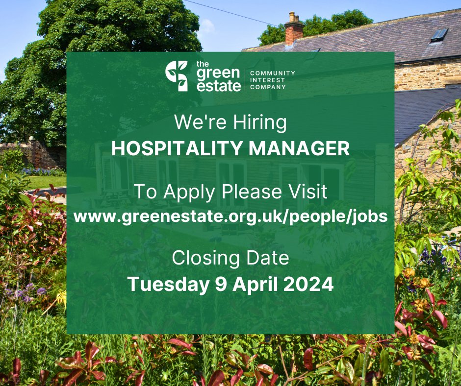 We’re looking for a Hospitality Manager to lead on the delivery and development of our wedding and venue hire business. For more information about the role, please visit the Jobs page on our website: greenestate.org.uk/people/jobs