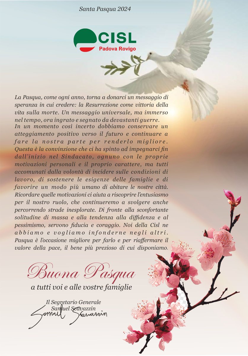 Buona Pasqua dalla Cisl Padova Rovigo