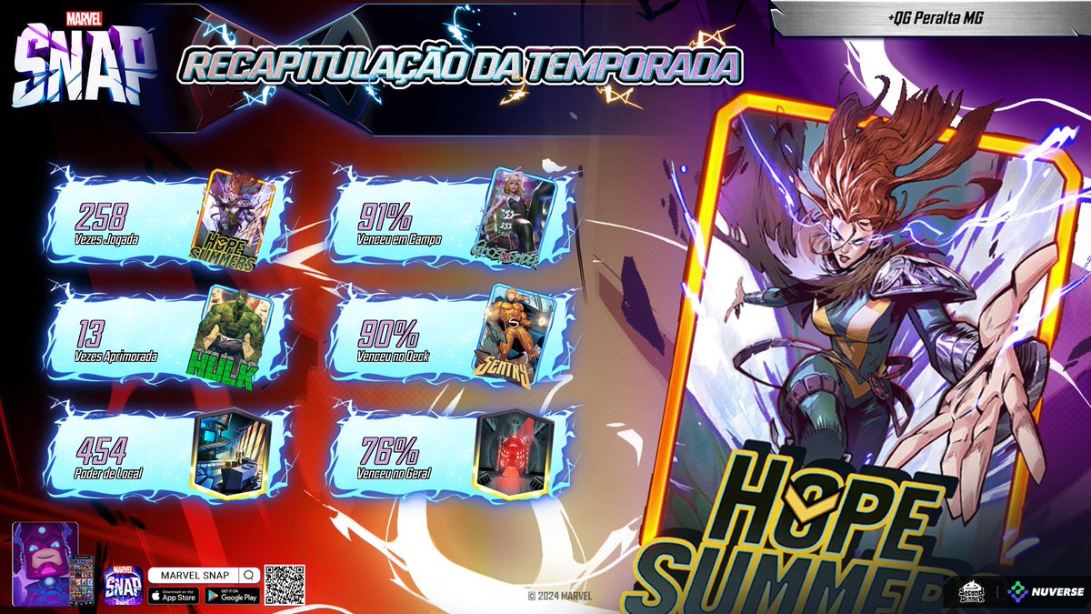 Confira a minha incrível #RecapitulaçãoDaTemporada em #MARVELSNAP na Temporada Vingadores vs. X-Men! marvelsnap.com/seasonrecap/s2…