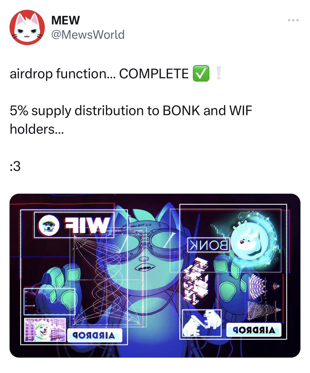 If you’re holding $Bonk and $Wif on a DEX wallet, check for some $MEW airdrop. 

Crypto rewards active participation.