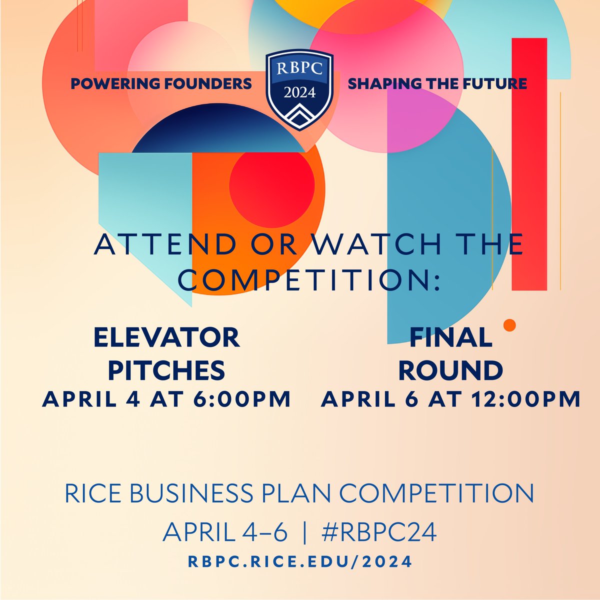 ricealliance's tweet image. We are 1 week away from #RBPC24! Over 3 days, startups will pitch in front of judges and receive valuable feedback. 7 advance to the final round on 4/6 before 1 walks away with the grand prize! Watch the livestream or attend in person (pre-reg. required): rbpc.rice.edu/2024