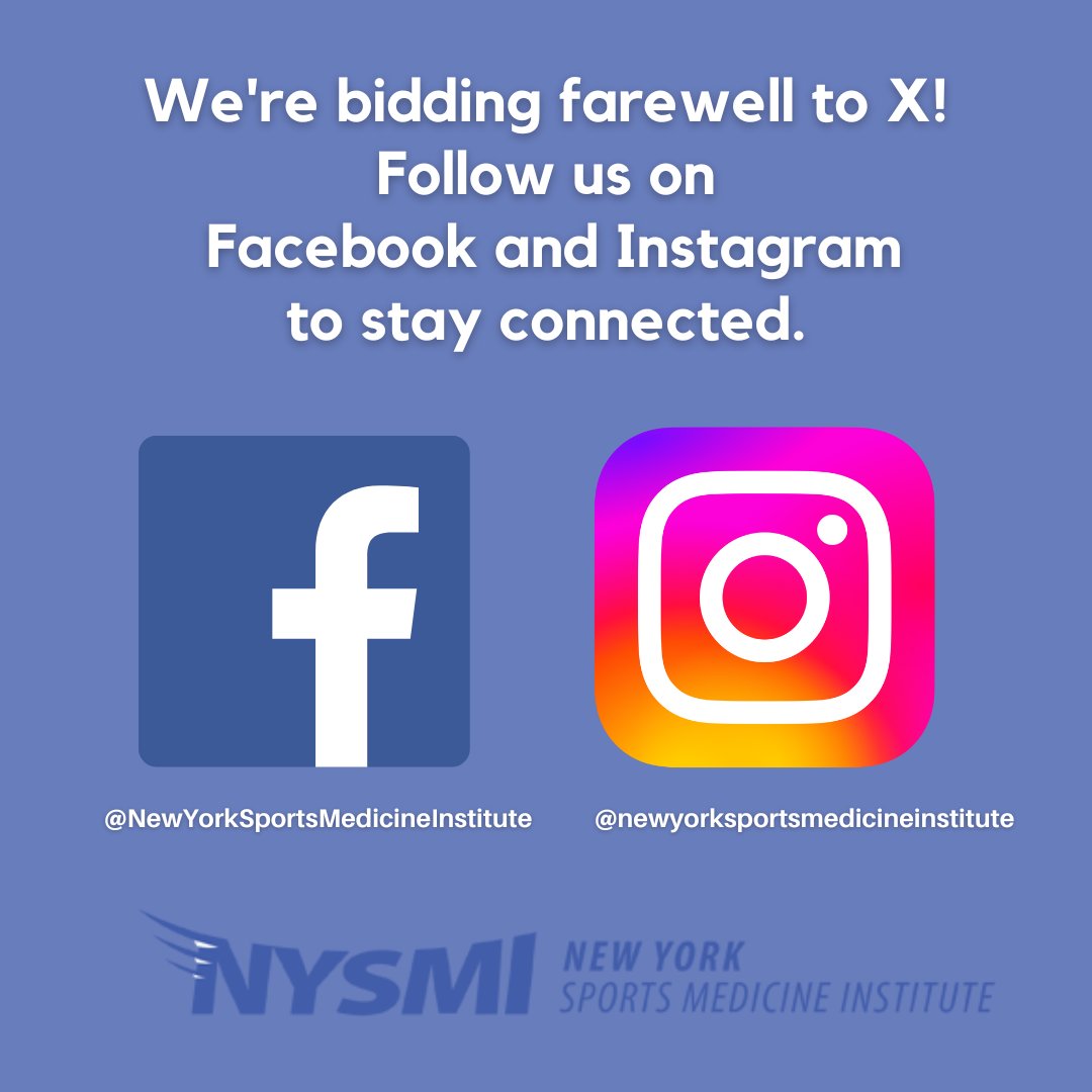 We're saying goodbye to X! Stay connected by following us on our other platforms.

instagram.com/newyorksportsm…
facebook.com/NewYorkSportsM…

#NYSMI #NYC #NewYork #Paramus #WhitePlains #SportsMedicine #Instagram #Facebook