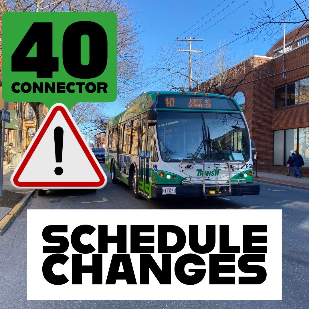 Head's up, 40 Connector Riders! Beginning, April 1st, the 40 Connector 𝐰𝐢𝐥𝐥 𝐛𝐞 𝐟𝐨𝐥𝐥𝐨𝐰𝐢𝐧𝐠 𝐚 𝐧𝐞𝐰 𝐬𝐜𝐡𝐞𝐝𝐮𝐥𝐞 and a 𝐦𝐨𝐝𝐢𝐟𝐢𝐞𝐝 𝐫𝐨𝐮𝐭𝐞. More information here: facebook.com/TransitService…