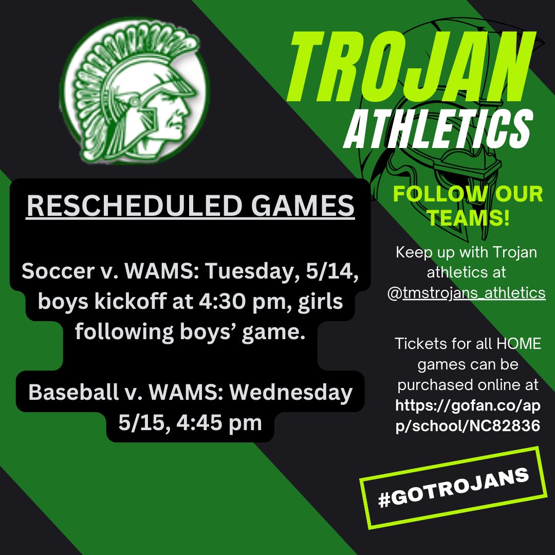 Please take note of the following makeup game dates. #GoTrojans⚽⚾