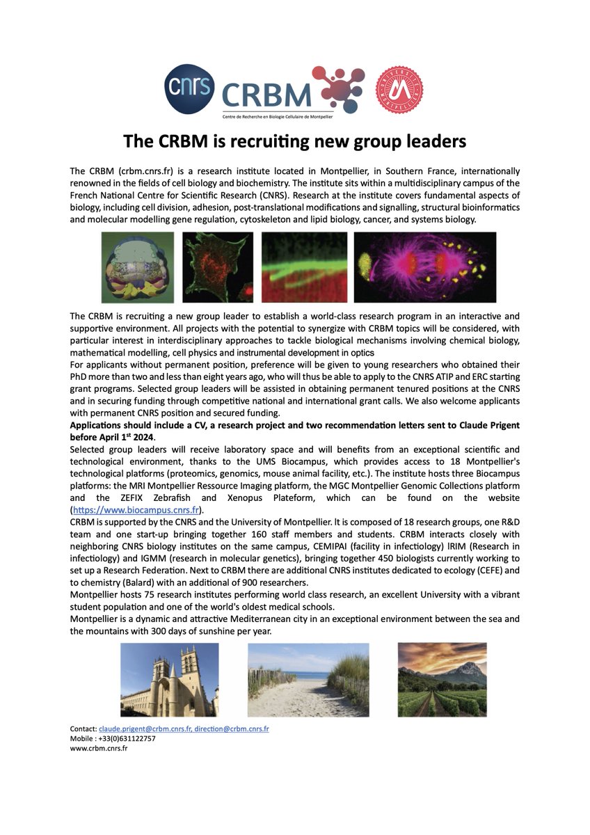 Only 3 days left to apply to have your own lab at @CRBM_Montpel ! Why applying ? follow the 🧵