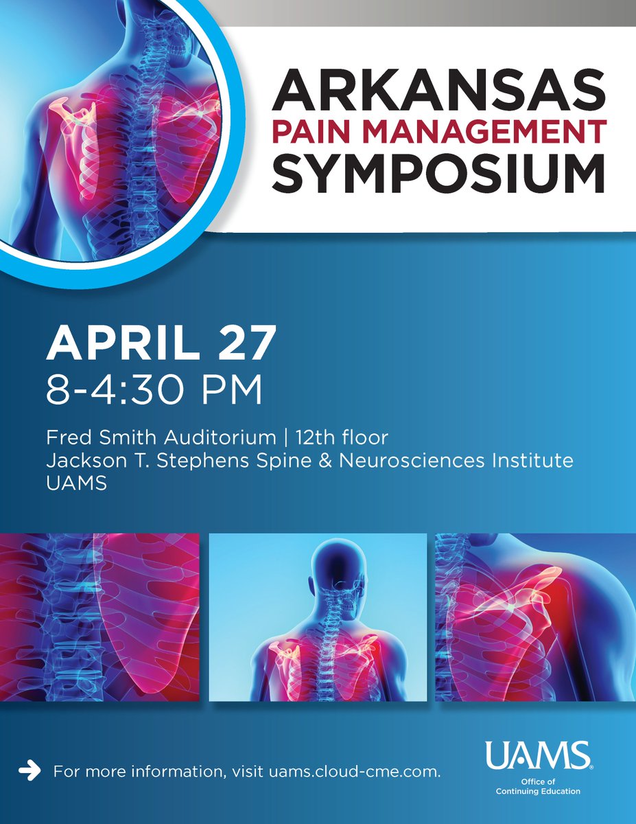Registration is open for The 2024 Arkansas Pain Management Symposium. The symposium is designed to provide high quality continuing education to an interprofessional audience in order to improve chronic pain treatment in the state of AR. ➡: bit.ly/3PBpymU
