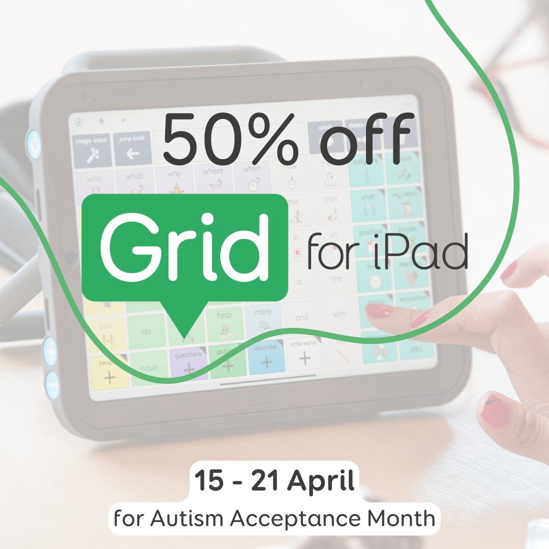 We’re celebrating Autism Acceptance Month with a limited-time 50% Grid for iPad discount! 😁 This limited offer will be available from Monday, 15 April - Sunday, 21 April in the US, UK and Ireland. Find out more info and ways to buy here: bit.ly/50-off-grid-fo…