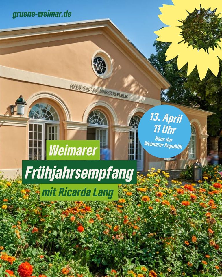 Unser Frühjahrsempfang u.a. mit Bundesvorsitzender @Ricarda_Lang , Oberbürgermeisterkandidat @andreas_leps , Spitzenkandidaten für die Landtagswahl @henfling_m und Bernhard Stengele und Landessprecherin @green_annsophie - zum Zuhören, Reden, Einstimmen auf Zukunft für #Weimar