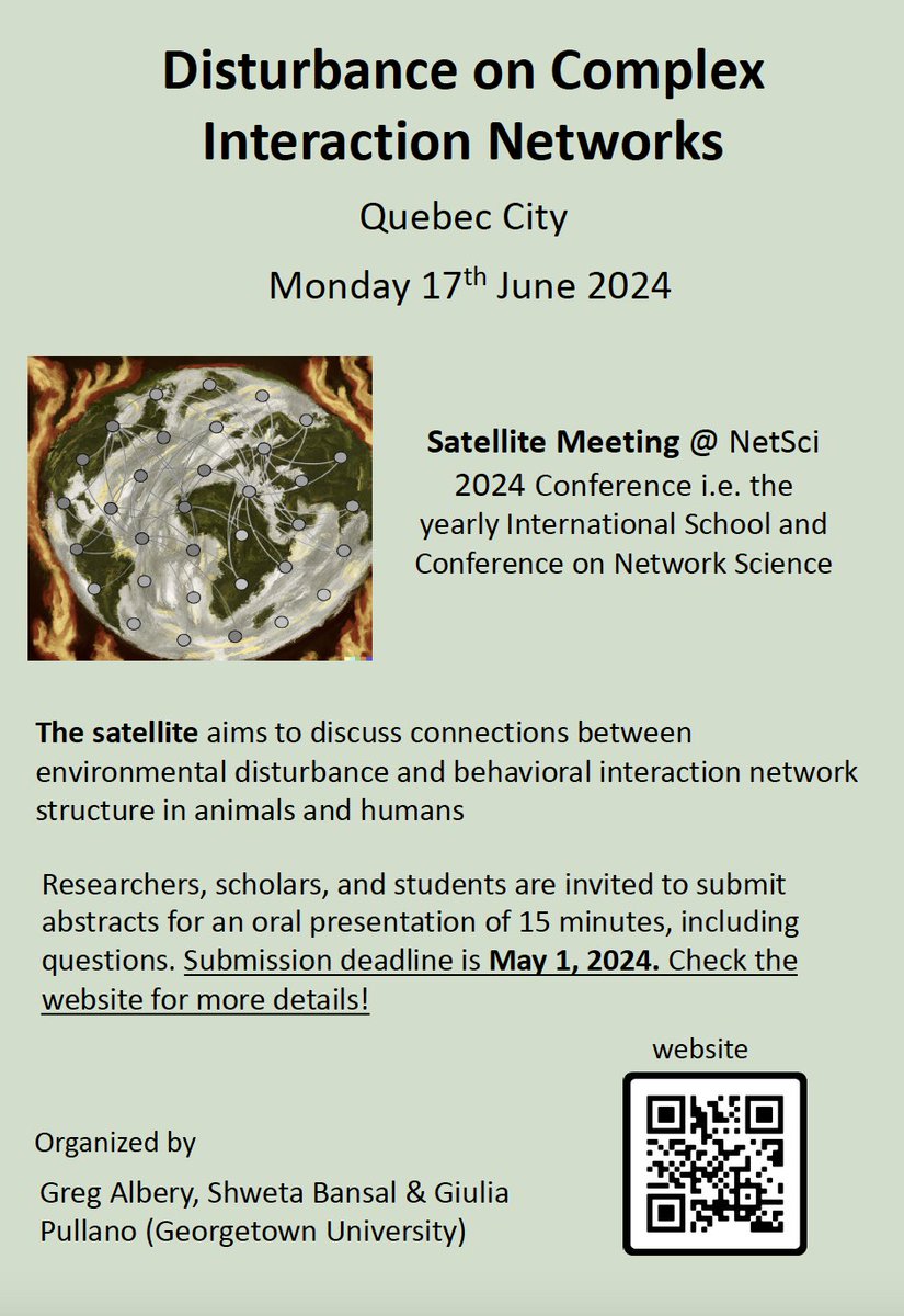 Giulia Pullano (@pullano_giulia) on Twitter photo ‼️ Excited to announce the FIRST edition of DISRUPT-NET satellite at <a href="/netsci2024/">NetSci 2024</a> ‼️ Co-organized with <a href="/bansallab/">Shweta Bansal</a> and <a href="/Gfalbery/">Greg Albery</a>. The call for abstracts is now open. The submission deadline is May 1, 2024. Visit epimob.weebly.com/call-for-abstr… for more information. ‼️ Excited to announce the FIRST edition of DISRUPT-NET satellite at <a href="/netsci2024/">NetSci 2024</a> ‼️ Co-organized with <a href="/bansallab/">Shweta Bansal</a> and <a href="/Gfalbery/">Greg Albery</a>. The call for abstracts is now open. The submission deadline is May 1, 2024. Visit epimob.weebly.com/call-for-abstr… for more information.