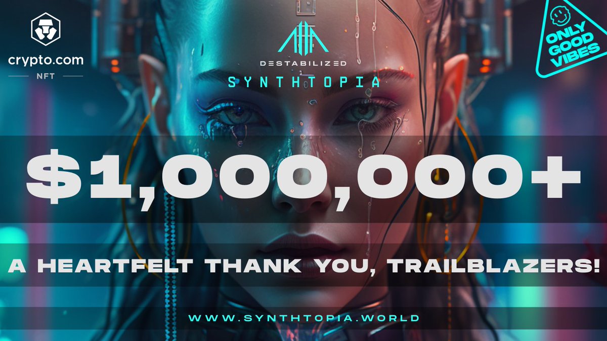 🎉 It's Official! Today marks a cosmic alignment as our 5 collections @cryptocomnft have collectively grossed over $1,000,000 in trading volume, and we're celebrating with an extravaganza #Giveaway! 🚀 🏅 This monumental achievement wouldn't have been possible without you,