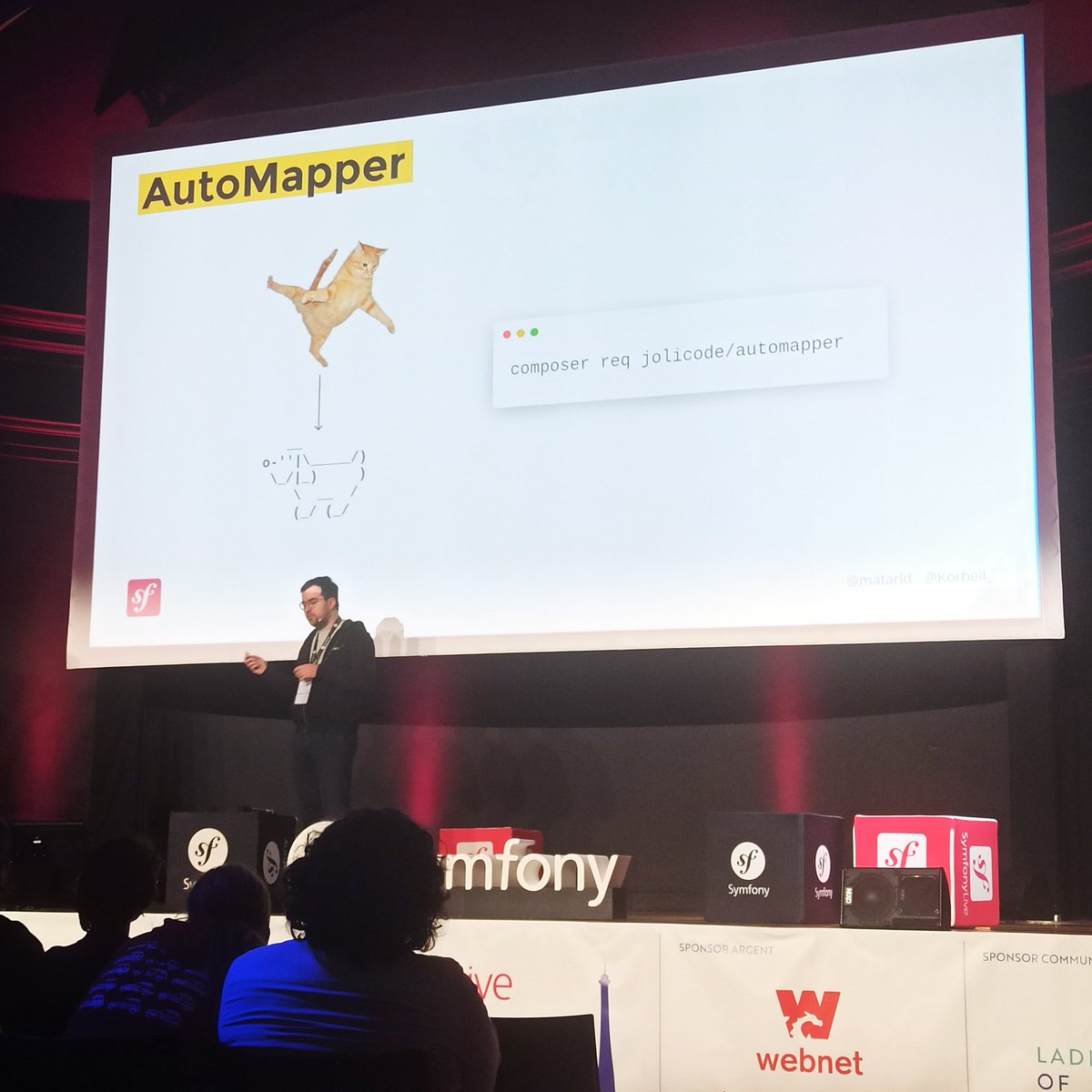 dedeparisg's tweet photo. Merci @matarld &amp; @Korbeil_ pour cette découverte de JsonEncoder, Automapper et TurboSerializer ! 

#symfony_live 
Merci @Webnet_France https://t.co/dxWq0YeM12