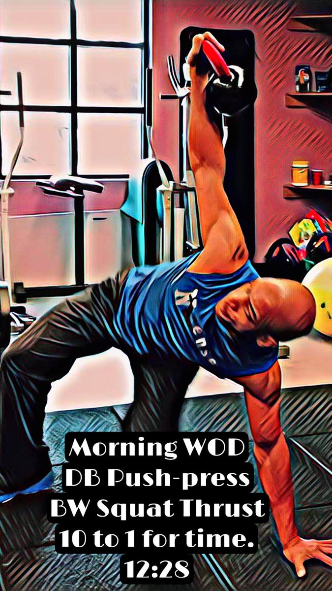 Grand Rising friends. Everyday after I take my daughter to school, I do the workout of the day. Todays  wake up call is DB Push-press and Squat thrust 10 to 1 for time. Make it a Great Day! Go! #CoachDC #NtenseFitWay  #wod #morningwod