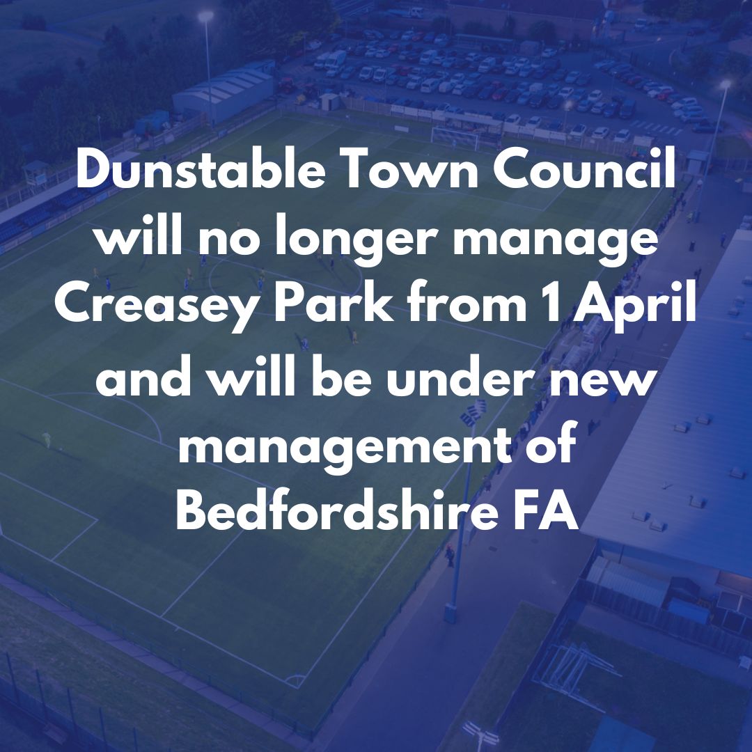 Dunstable Town Council (@dunstabletc) on Twitter photo End of an Era: After 13 years, Dunstable Town Council will no longer manage <a href="/CreaseyPark/">Creasey Park Community Football Centre</a>. Read the full press release: dunstable.gov.uk/news/end-of-an… End of an Era: After 13 years, Dunstable Town Council will no longer manage <a href="/CreaseyPark/">Creasey Park Community Football Centre</a>. Read the full press release: dunstable.gov.uk/news/end-of-an…