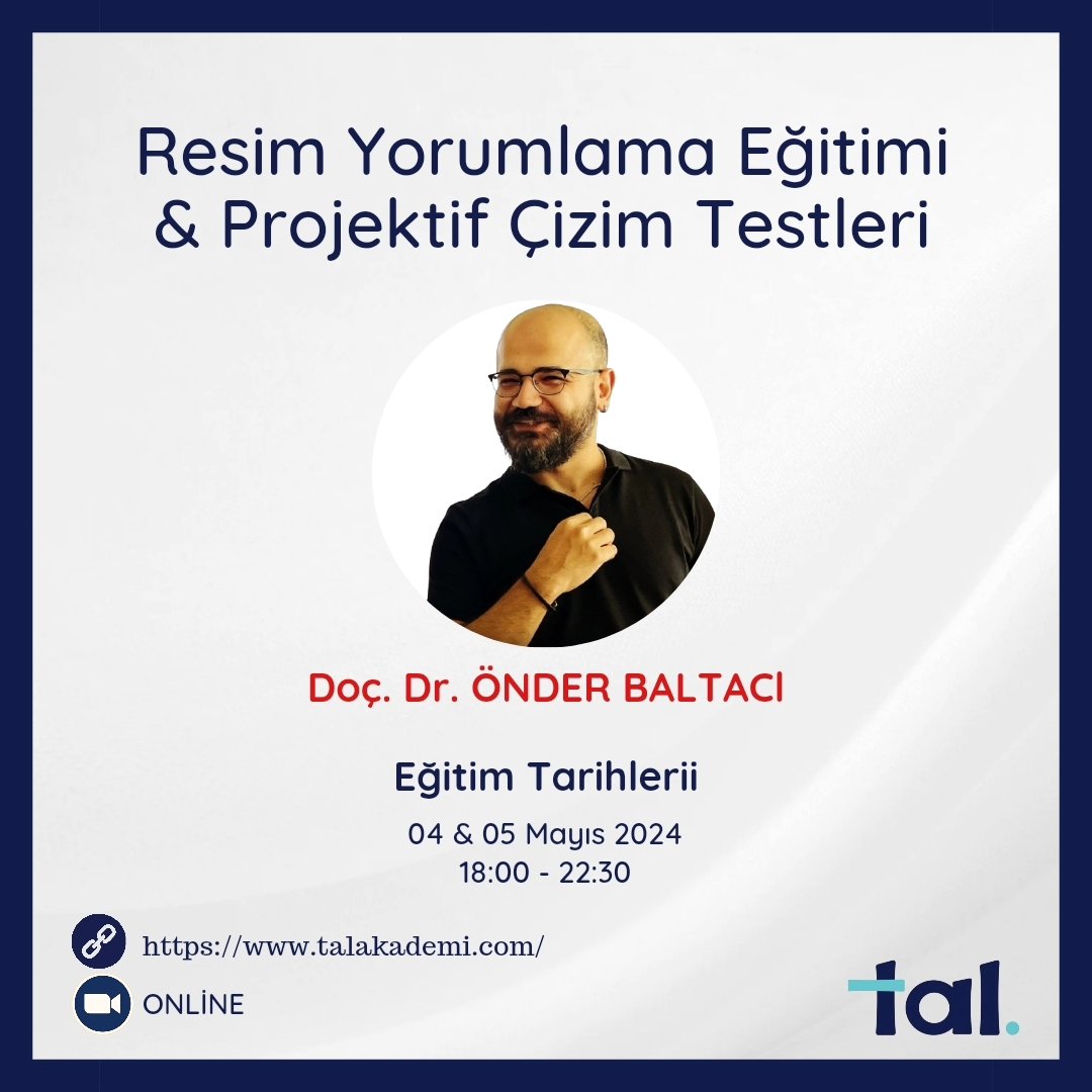 TalAkademi's tweet photo. Resim yorumlama ve projektif çizim testleri eğitimimizin ikincisini açıyoruz. 
Detaylı bilgi ve başvuru için web sitemizi ziyaret edebilirsiniz ➡️ https://t.co/kWTV3K8cV3
@onderbaltacicom https://t.co/RtWbU2M9lt