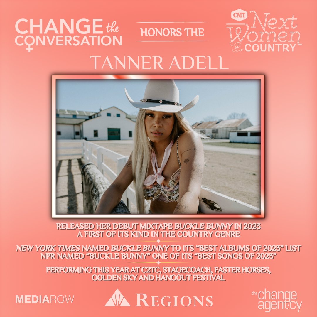 Celebrating @tanneradell for Day 30! Her debut 'Buckle Bunny' is redefining country music, earning high praise & a spot at top festivals. We’re thrilled to watch her star rise! #cmtnextwomen #WomensHistoryMonth #changetheconversation @CMT @RegionsBank @MediaRow @changeagentcy