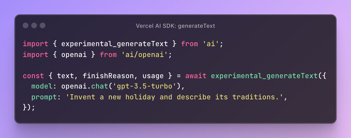 We shipped four new experimental functions in the AI SDK v3.0.15 that simplify calling LLMs: ◆ Text generation and streaming, including tool calling ◆ Structured object (JSON) generation and streaming You can use them with our OpenAI and Mistral providers.