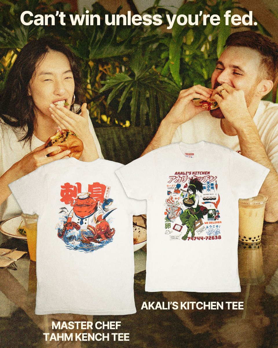 today’s specials: MASTER CHEF TAHM KENCH TEE // riot.com/Master-Chef-Ta… AKALI’S KITCHEN TEE // riot.com/Akali-Kitchen-…
