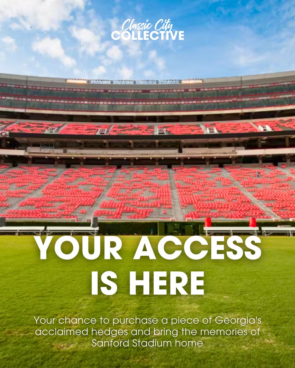 Access is still available to buy your exclusive piece of the Sanford Stadium Hedges! Learn more: classiccitycollective.com/between-the-he… Access is available only for our 21 Club members through 3/29 at 2PM. If not sold out on Friday at 2PM, Hedges will be available to the public.