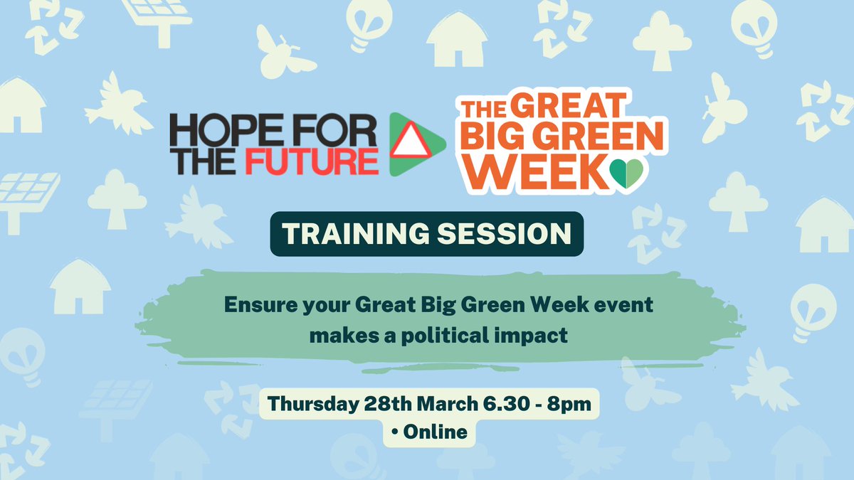 #GreatBigGreenWeek is an opportunity to engage your local politicians and show them you care about climate and nature. Come along to our training tonight to ensure your #GreatBigGreenWeek event makes a political impact! Sign up here 👉tickettailor.com/events/hopefor… @TheCCoalition