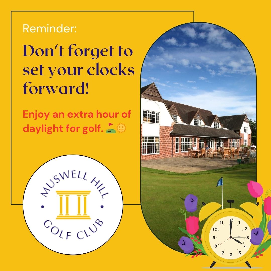 It's been a long wait and endless winter, but tonight the clocks 'Spring' forward, meaning one hour less in bed.....

But more hours of daylight to enjoy more golf!⛳😃

#muswellhill #wherewouldyouratherbe #clocksgoforward #BritishSummerTime