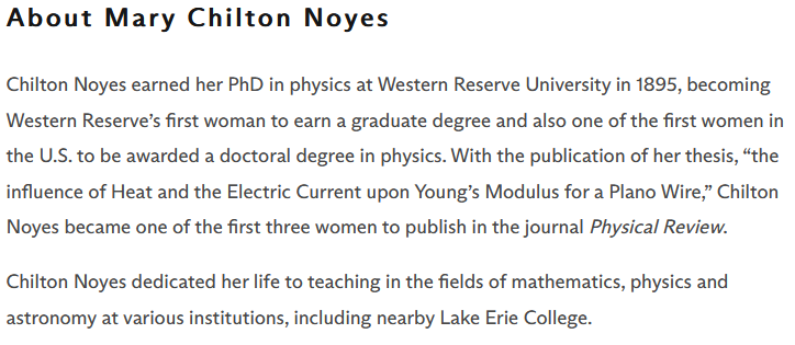 Very cool news in today's @cwru Daily! New residence hall is named after @PhysicsCWRU alumnae & the first woman to receive a PhD in physics in the USA, Dr. Mary Chilton Noyes! @CWRUartsci @PhysRevLett @APSphysics #ScienceHistory #WomenInSTEM #WomensHistoryMonth