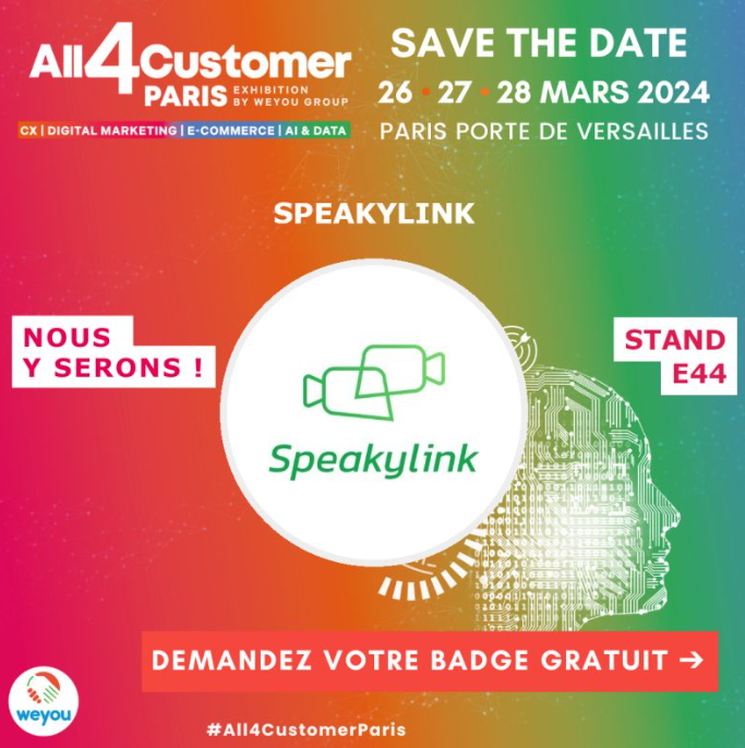 🌟Dernier jour pour venir nous rencontrer au Salon <a href="/All4customerP/">All4Customer Paris</a>🌟

👋Venez nous rencontrer stand E44 jusqu'à 17h00 pour découvrir autour d'un café comment notre assistance visuelle peut révolutionner votre relation client. 📈

#All4customer #Innovation #Speakylink