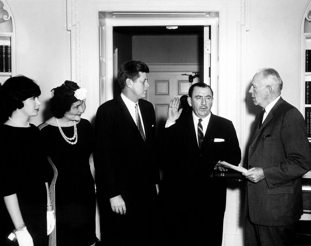 March 28, 1961, 10:56 am Attends the swearing in of Thomas D’Alesandro Jr. to the Renegotiation Board. 📷: jfklibrary.org/asset-viewer/a… #otd #tdih #JFKonThisDay