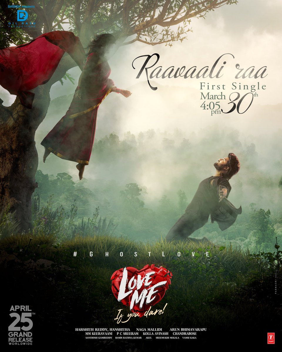 We know a lot of melodies composed in pentatonic scales and now @mmkeeravaani, is coming with 5 faces haunted by a single melody❤‍🔥🎧 #LoveMe - '𝑰𝒇 𝒚𝒐𝒖 𝒅𝒂𝒓𝒆' First Single #RaavaaliRaa out on March 30th at 4.05 PM ❤️‍🔥 In cinemas on 𝐀𝐏𝐑𝐈𝐋 𝟐𝟓𝐭𝐡 𝐰𝐨𝐫𝐥𝐝𝐰𝐢𝐝𝐞