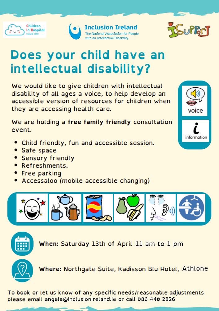 This is an opportunity for children with intellectual disability of ALL AGES to help develop accessible resources when they are accessing healthcare. Please share. @22Q11_Ireland @DownArthritis @DownSyndromeIRL @AsIAmIreland @scolionetwork @SBH_PAG @heartchildren_ @AccessForAll7
