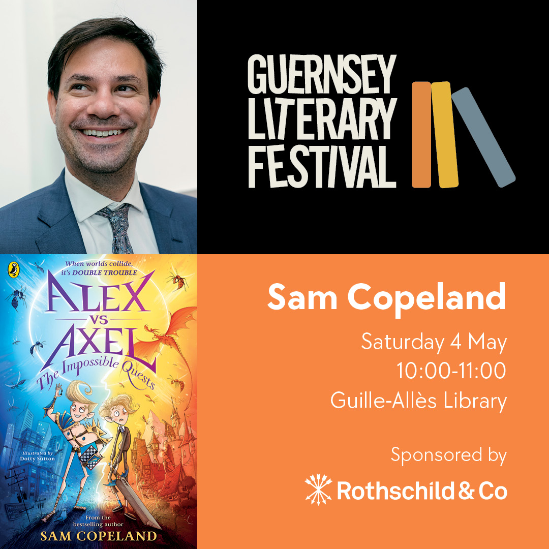 Alex vs Axel is a hilarious new fantasy adventure from @stubbleagent, the author of Charlie Changes Into a Chicken, about two boys from different worlds switching places. Book your tickets at: guernseyliteraryfestival.com/events/sam-cop… #Guernsey #GsyLitFest