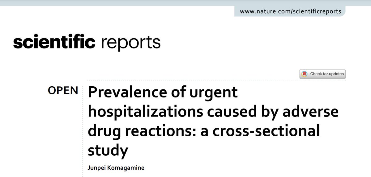 Adverse drug reactions (ADRs) cause 5% of urgent hospitalizations <a href="/Nature/">nature</a> <a href="/SciReports/">Scientific Reports</a>

Polypharmacy &amp; being ≥65yrs of age were significantly associated with hospitalization due to ADRs: compelling evidence in support of ⬇️ med. overload in older adults:
nature.com/articles/s4159…
