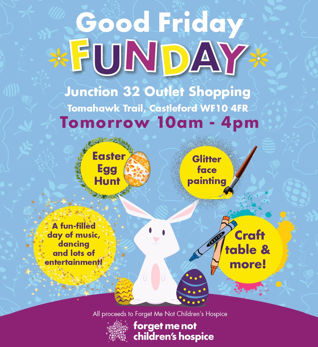 Looking for something to do with the kids over the weekend? Don’t forget about the fun day at Junction 32 tomorrow! The Good Friday event will have loads to get involved in, as well as some of your favourite characters between 10am - 4pm. All money raised goes to Forget Me Not.