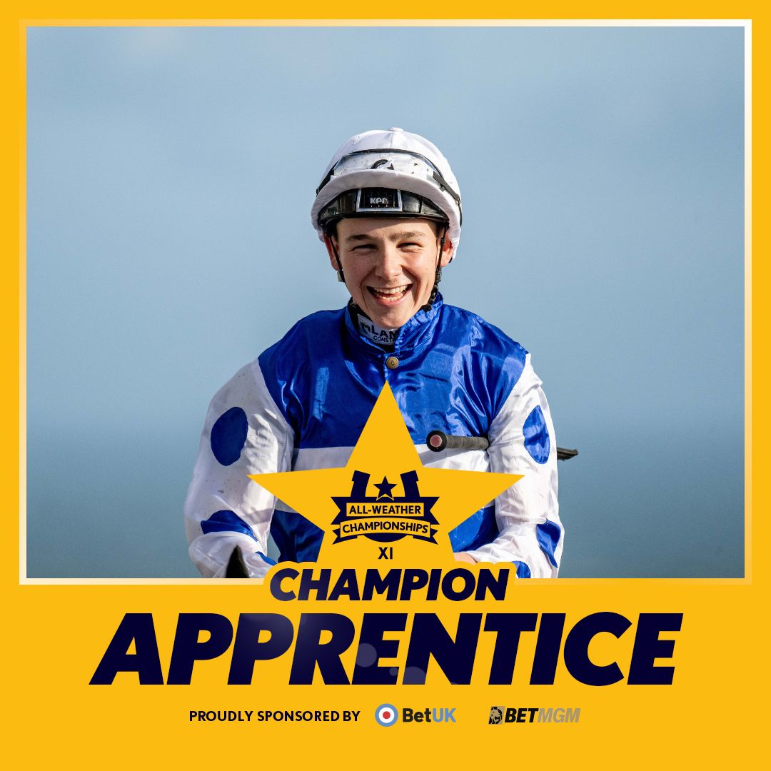 Congratulations to @loughnane_billy for clinching the title of Champion Apprentice Jockey in the Season 11 All-Weather Championships! 🥇 His dedication, skill, and passion have truly shone throughout the season. Well done Billy 👏 #LingfieldPark
