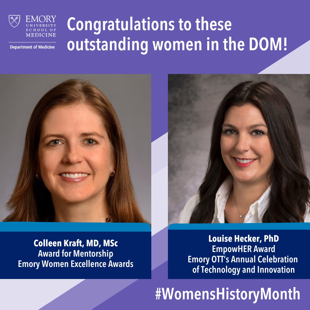 🎬Help us wrap up #WomensHistoryMonth by celebrating these outstanding women we get to call our colleagues, Colleen Kraft, MD, and Louise Hecker, PhD. They were honored among their peers across @EmoryUniversity, for their achievements in research and mentorship. We are so proud!