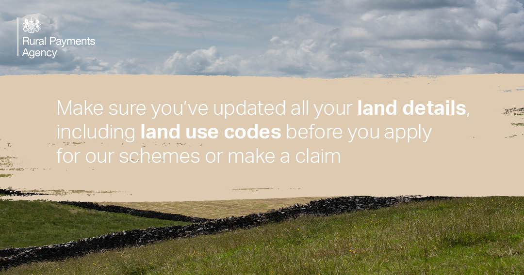 Make sure you've updated all your land details, including land use codes, in the Rural Payments service before you apply for our schemes or make a claim. 🗺 For help with how to do this, read here 👇 gov.uk/guidance/digit…