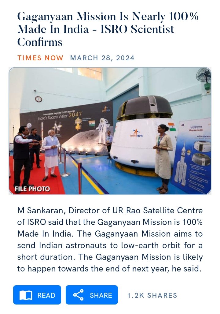 #GaganyaanMission Is Nearly 100% Made In India - #ISRO Scientist Confirms

timesnownews.com/technology-sci…