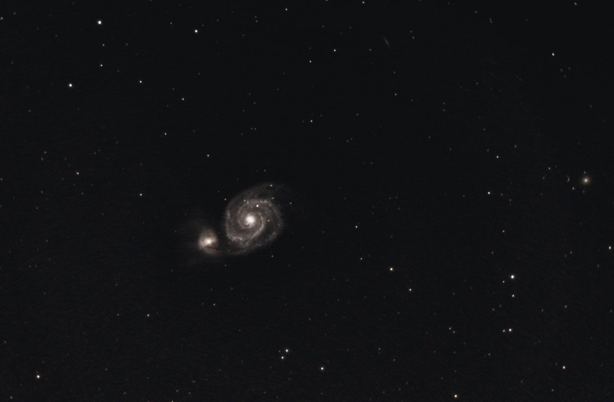 Grant submitted last night and immediately turned the computer to much more fun stuff. M51 in poor seeing conditions. 3 hours of 3 minute exposures, kept best 90% and stacked them. The AM5 mount and ASIAIR makes this SO much easier.