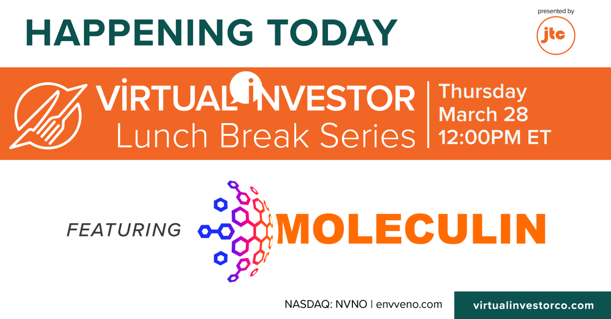 #HappeningToday: @moleculinbio will be joining at 12 PM ET us for a #VirtualInvestor Lunch Break Series. Access the event here: bit.ly/3ITD9Sz $MBRX #Oncology #AcuteMyeloidLeukemia #STSLungMets