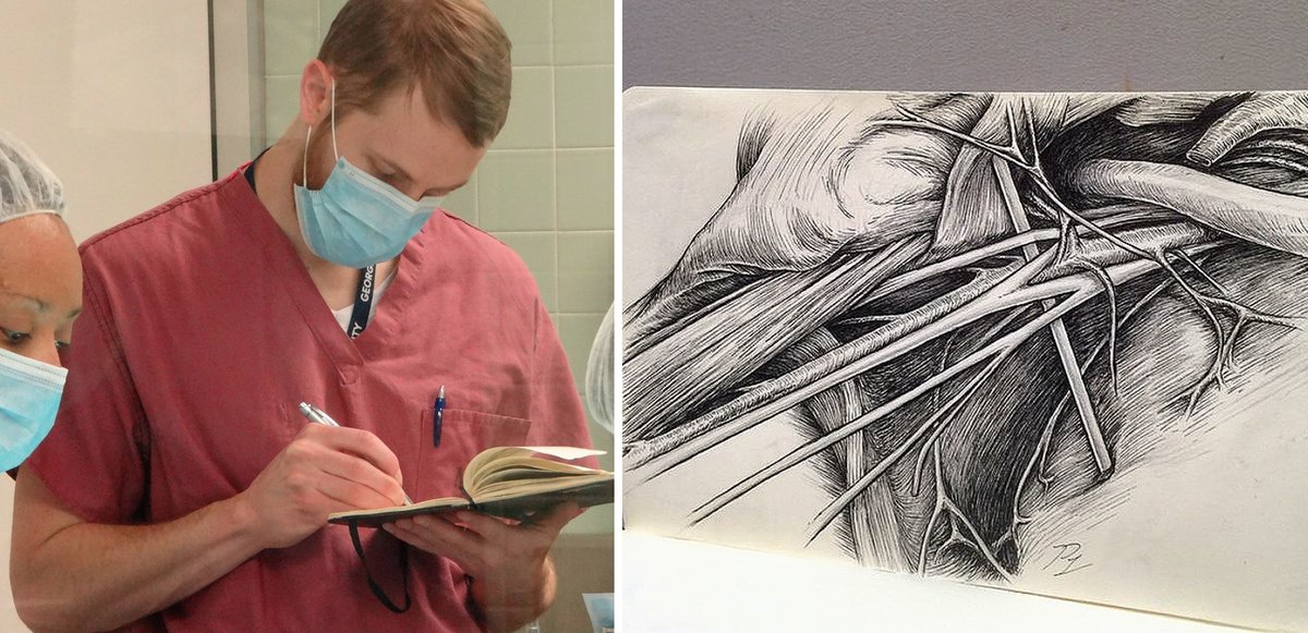 Sketching the brachial plexus in the cadaver lab #ThrowbackThursday #medicalillustration @OGdukeneurosurg